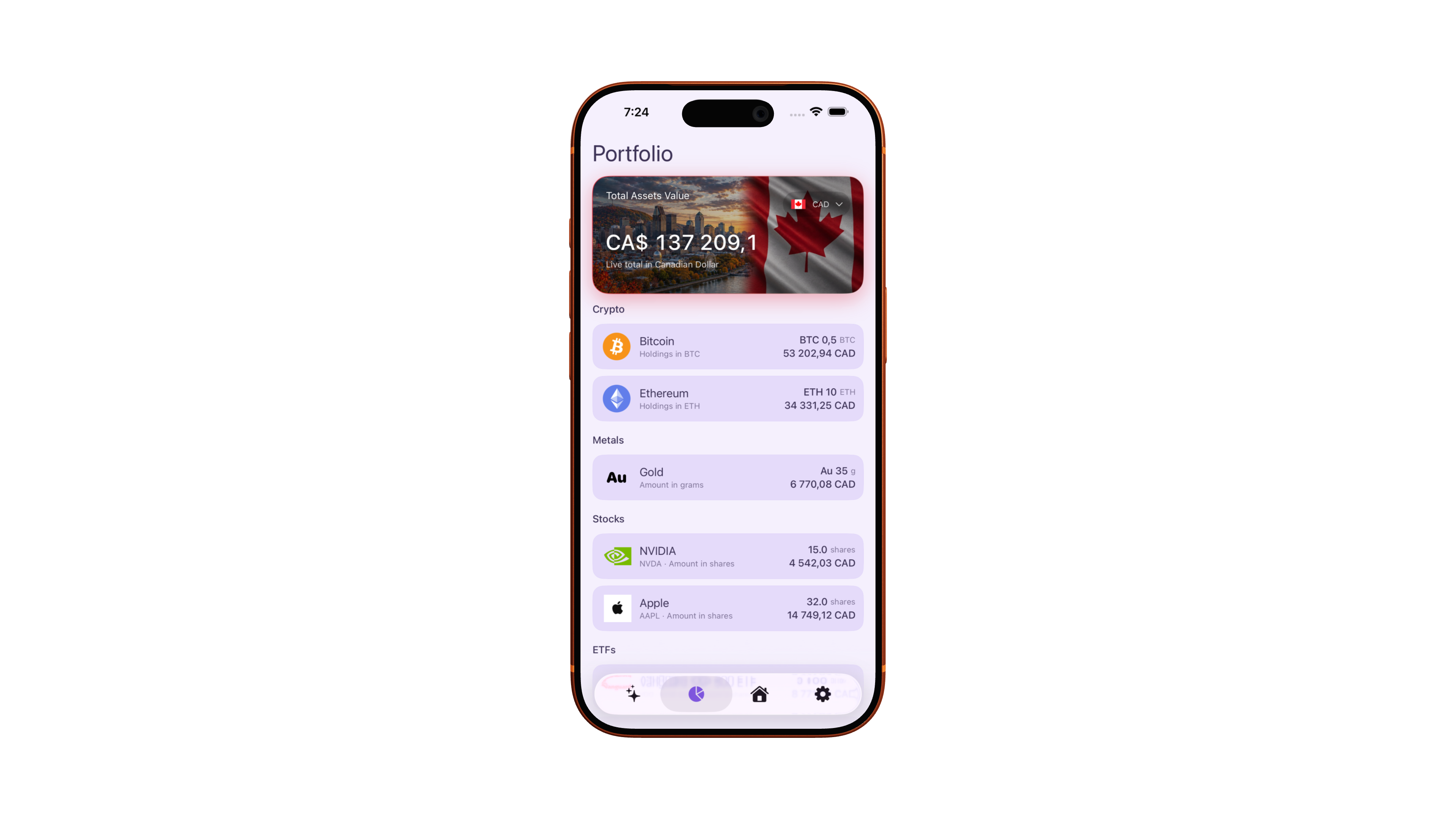 Pulse Portfolio screen showing tracked assets